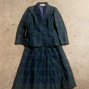 Vintage Pendleton Tartan Plaid Wool Blazer & Pleated Skirt Suit Set Size 14